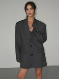 Women's Longline Oversized Blazer with Notch Lapel - Grey