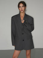 Women's Longline Oversized Blazer with Notch Lapel - Grey