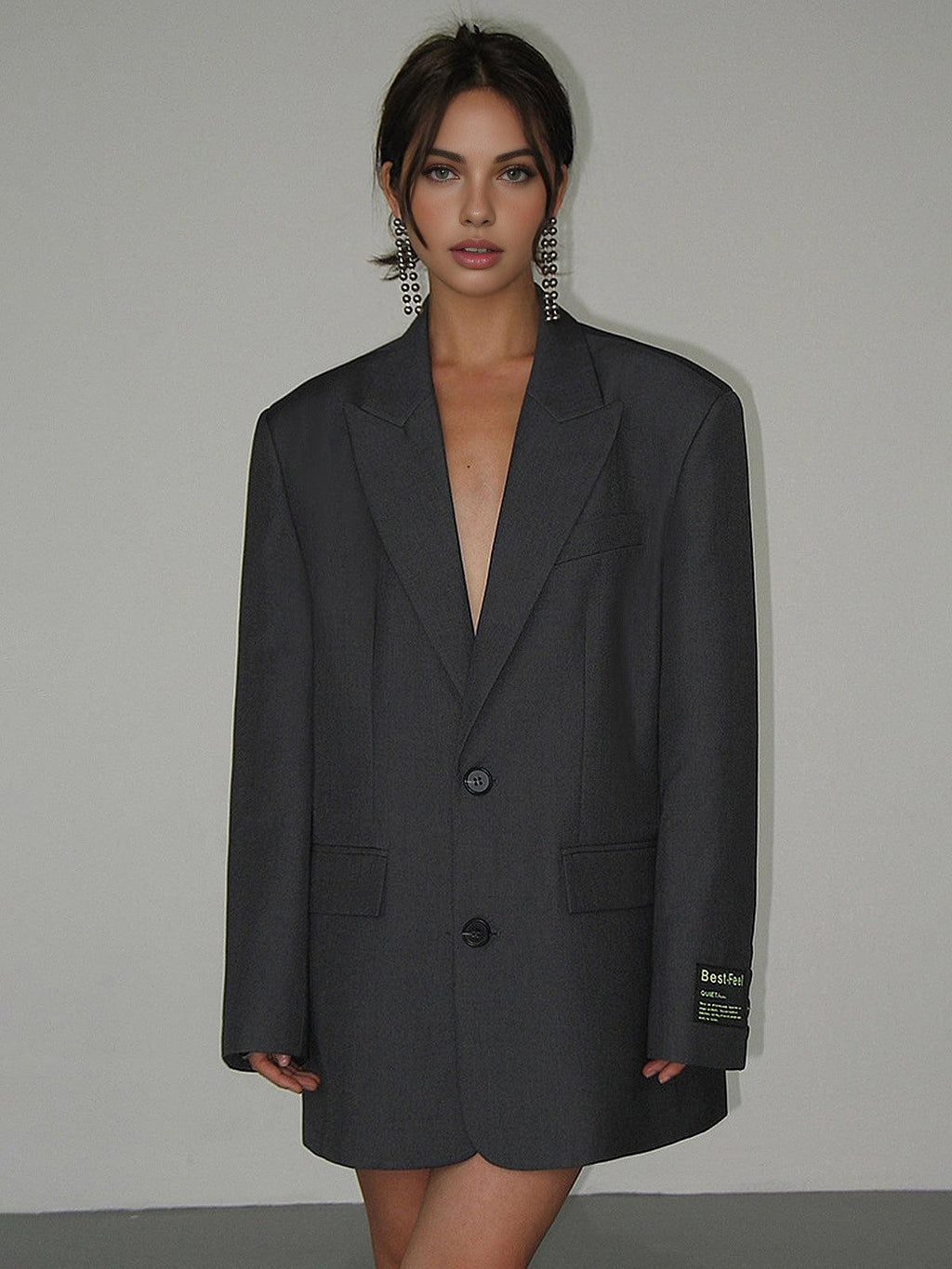Women's Longline Oversized Blazer with Notch Lapel - 5