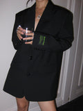 Women's Longline Oversized Blazer with Notch Lapel - Black