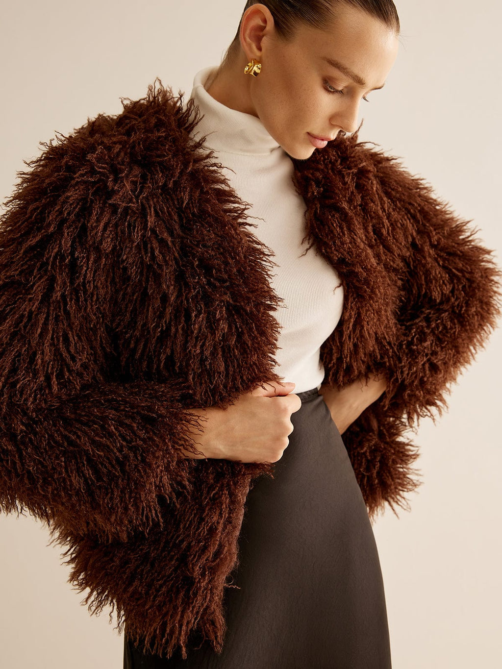 Women's Shaggy Faux Fur Jacket with Relaxed Fit - 3