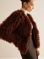 Women's Shaggy Faux Fur Jacket with Relaxed Fit - 5