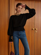 Women's Sweatshirt with Bell Sleeves and Cinched Waist - 10