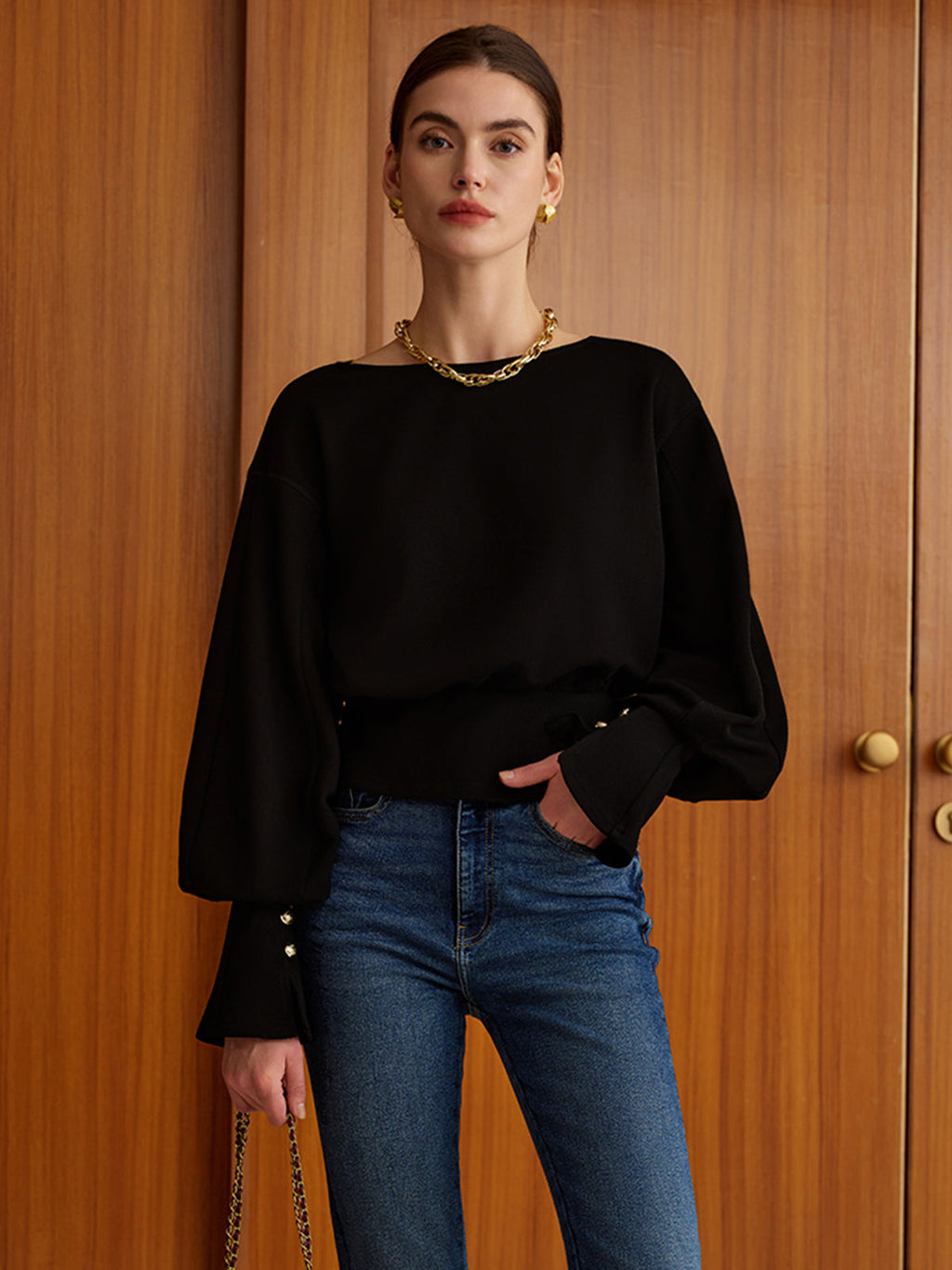 Women's Sweatshirt with Bell Sleeves and Cinched Waist - 3