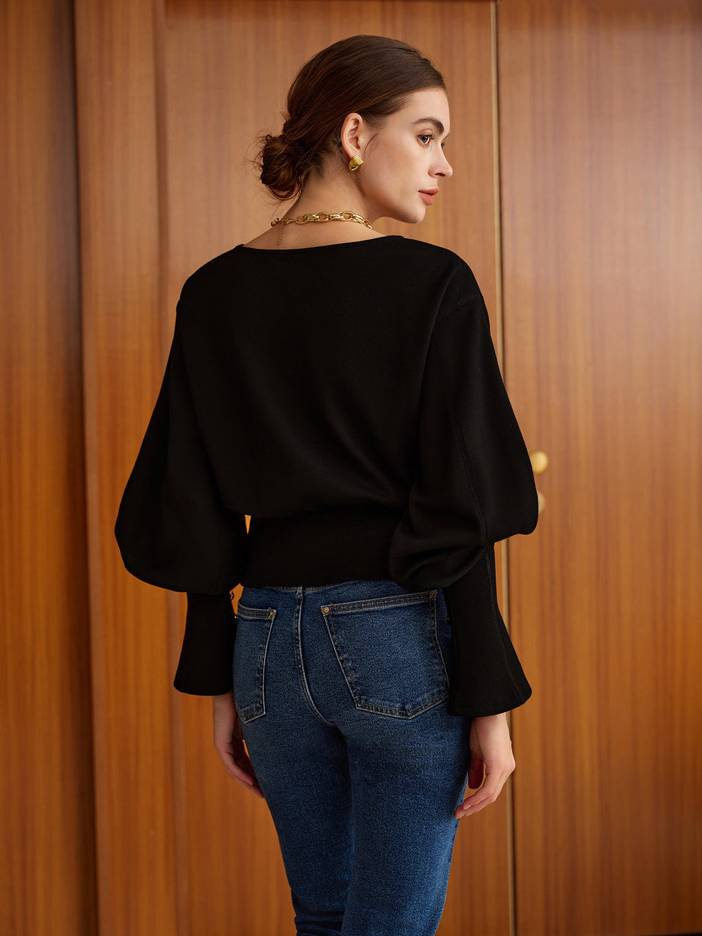 Women's Sweatshirt with Bell Sleeves and Cinched Waist - 5