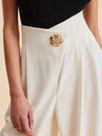 Women's Wide-Leg Trousers with Embellished High Waist - 3