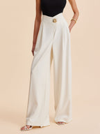 Women's Wide-Leg Trousers with Embellished High Waist - 2