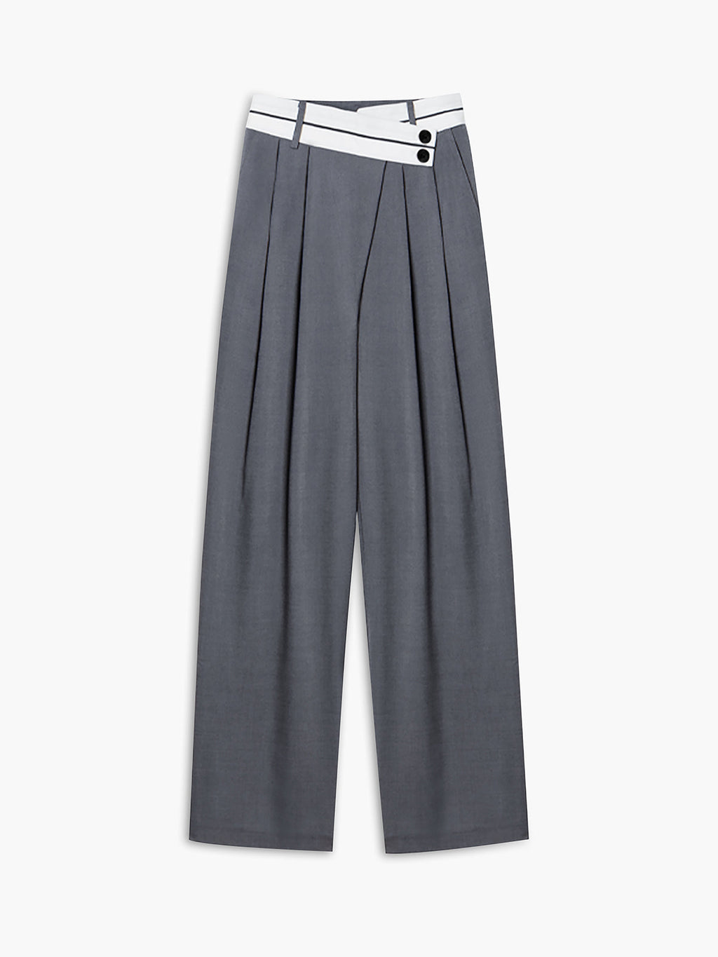 Women's Wide-Leg Trousers with Asymmetric Contrast Waistband - 8