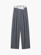 Women's Wide-Leg Trousers with Asymmetric Contrast Waistband - 8