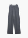 Women's Wide-Leg Trousers with Asymmetric Contrast Waistband - Grey