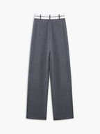 Women's Wide-Leg Trousers with Asymmetric Contrast Waistband - Grey