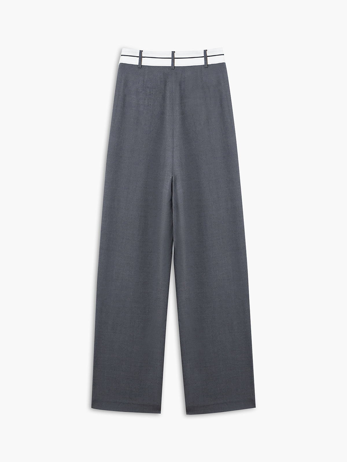 Women's Wide-Leg Trousers with Asymmetric Contrast Waistband - Grey