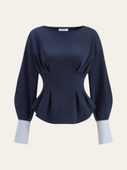 Women's Sweatshirt with Balloon Sleeves and Peplum Hem - 3