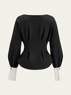 Women's Sweatshirt with Balloon Sleeves and Peplum Hem - 7
