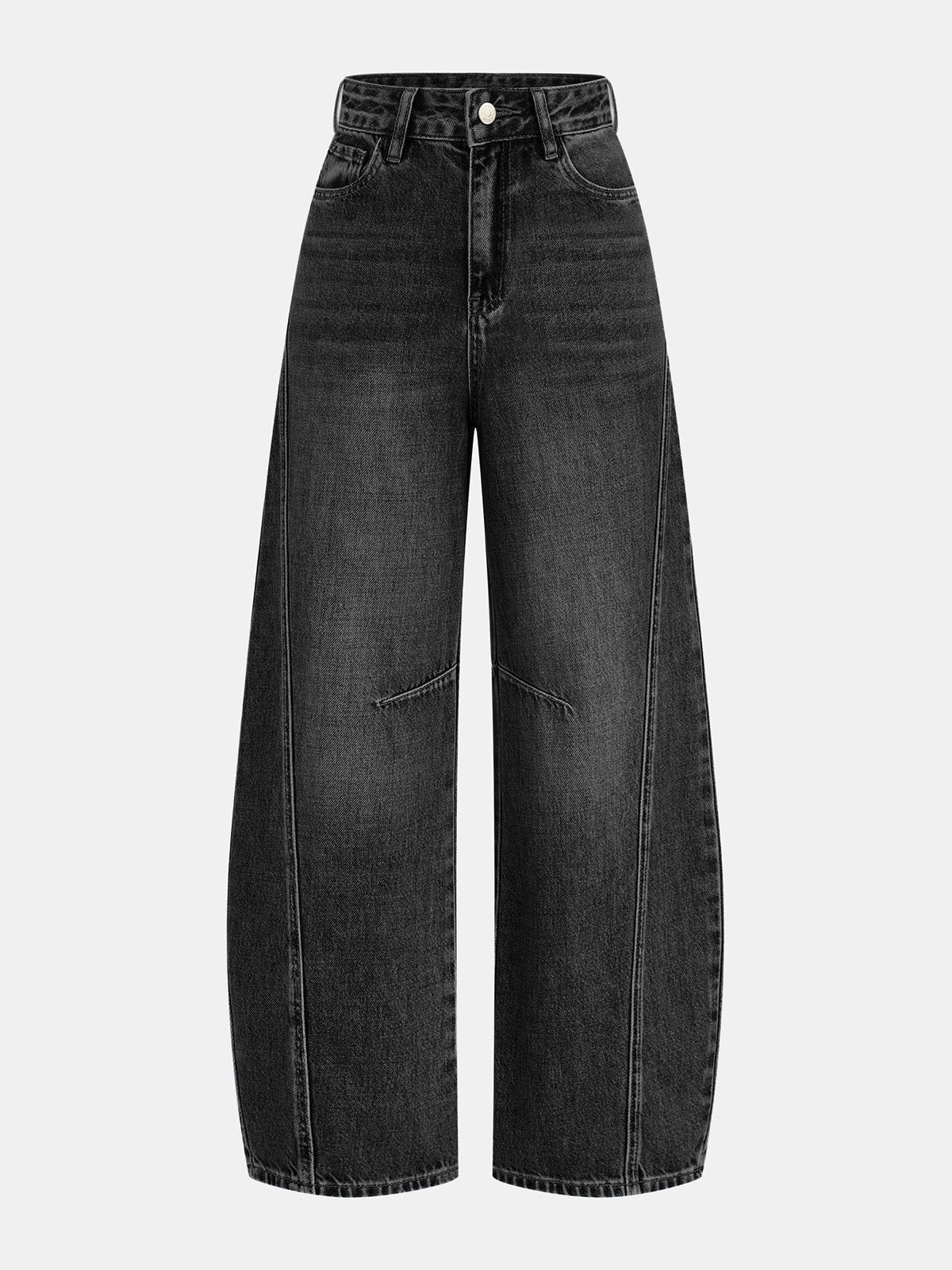 Women's High-Waist Jeans with Curved Barrel Leg - Black