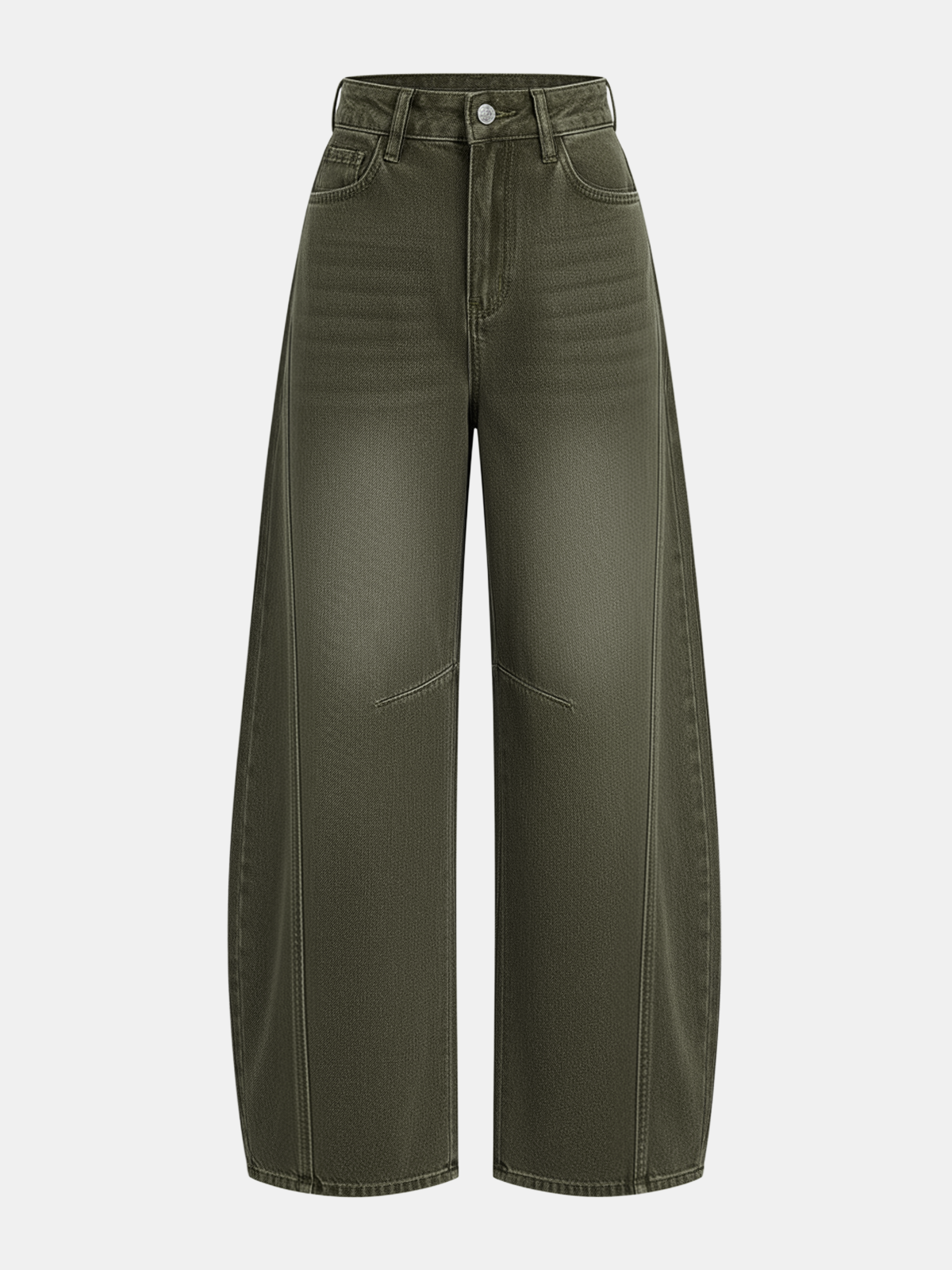 Women's High-Waist Jeans with Curved Barrel Leg - Army Green