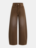 Women's High-Waist Jeans with Curved Barrel Leg - Brown
