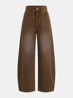Women's High-Waist Jeans with Curved Barrel Leg - Brown