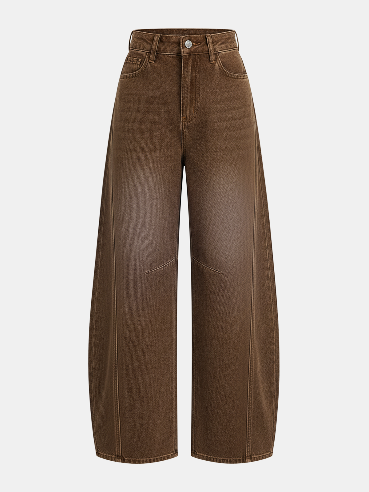 Women's High-Waist Jeans with Curved Barrel Leg - Brown