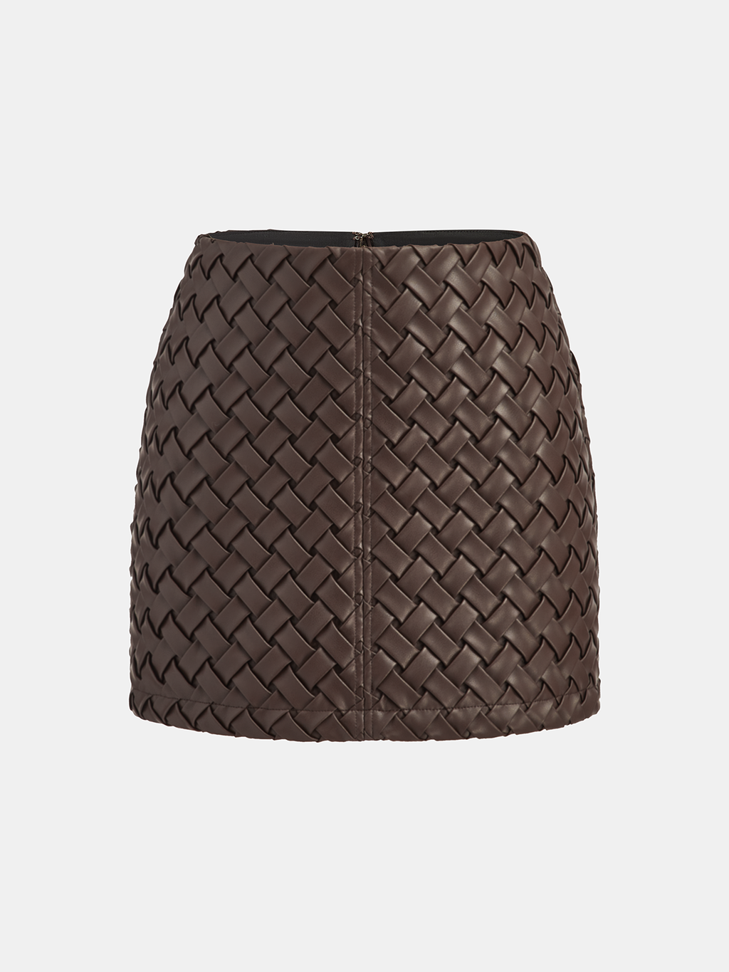 Women's Woven Mini Skirt with Mid-Waist Fit and Invisible Zip - Dark Brown