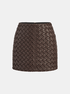 Women's Woven Mini Skirt with Mid-Waist Fit and Invisible Zip - Dark Brown