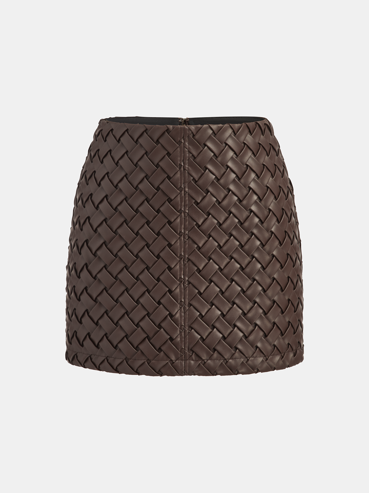 Women's Woven Mini Skirt with Mid-Waist Fit and Invisible Zip - Dark Brown