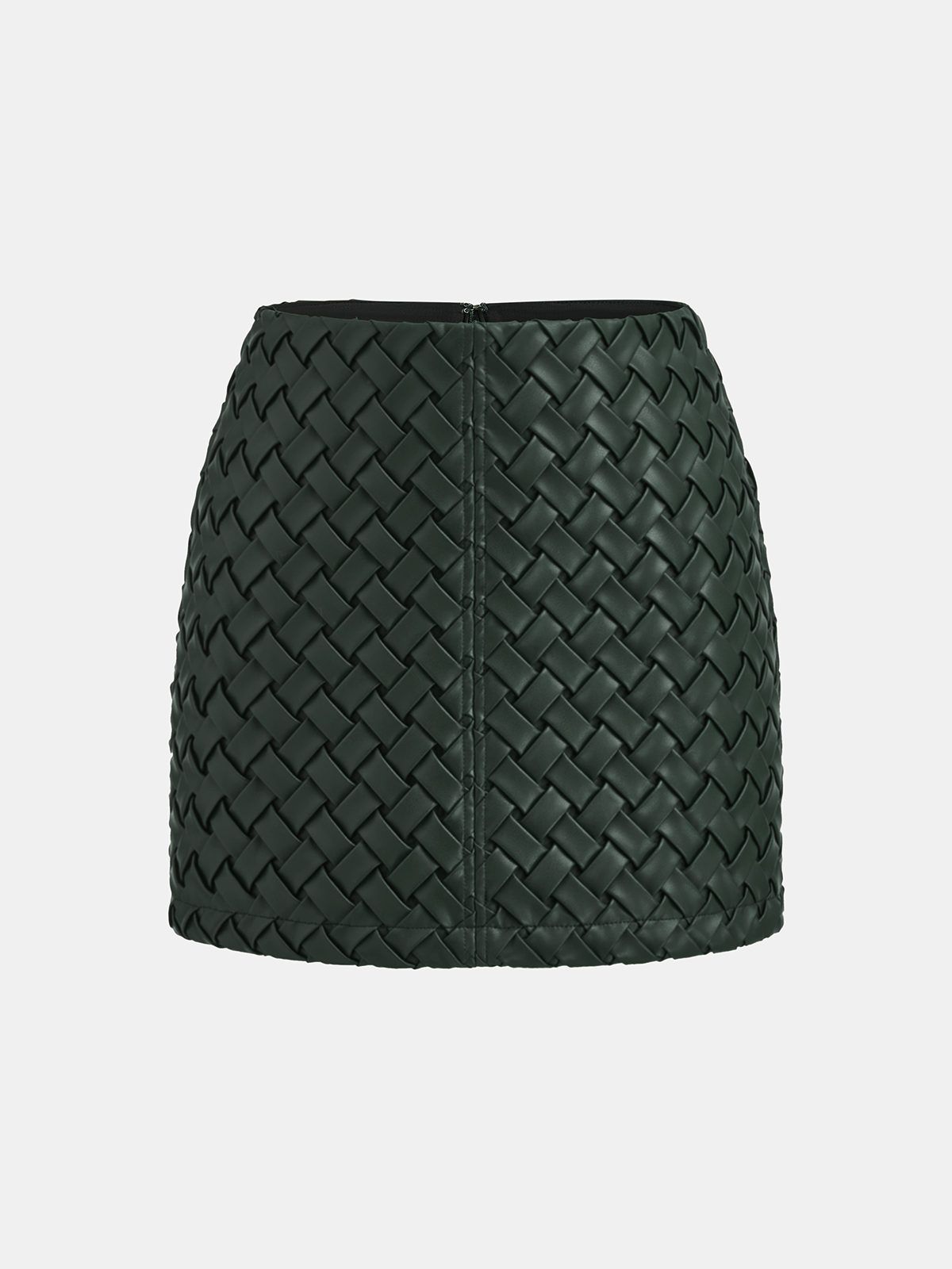 Women's Woven Mini Skirt with Mid-Waist Fit and Invisible Zip - Dark Green