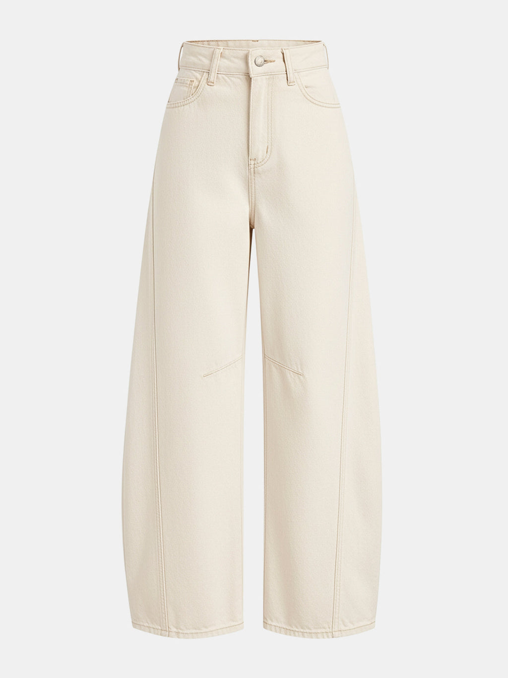 Women's High-Waist Jeans with Curved Barrel Leg - Off-White
