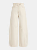 Women's High-Waist Jeans with Curved Barrel Leg - Off-White