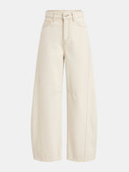 Women's High-Waist Jeans with Curved Barrel Leg - Off-White