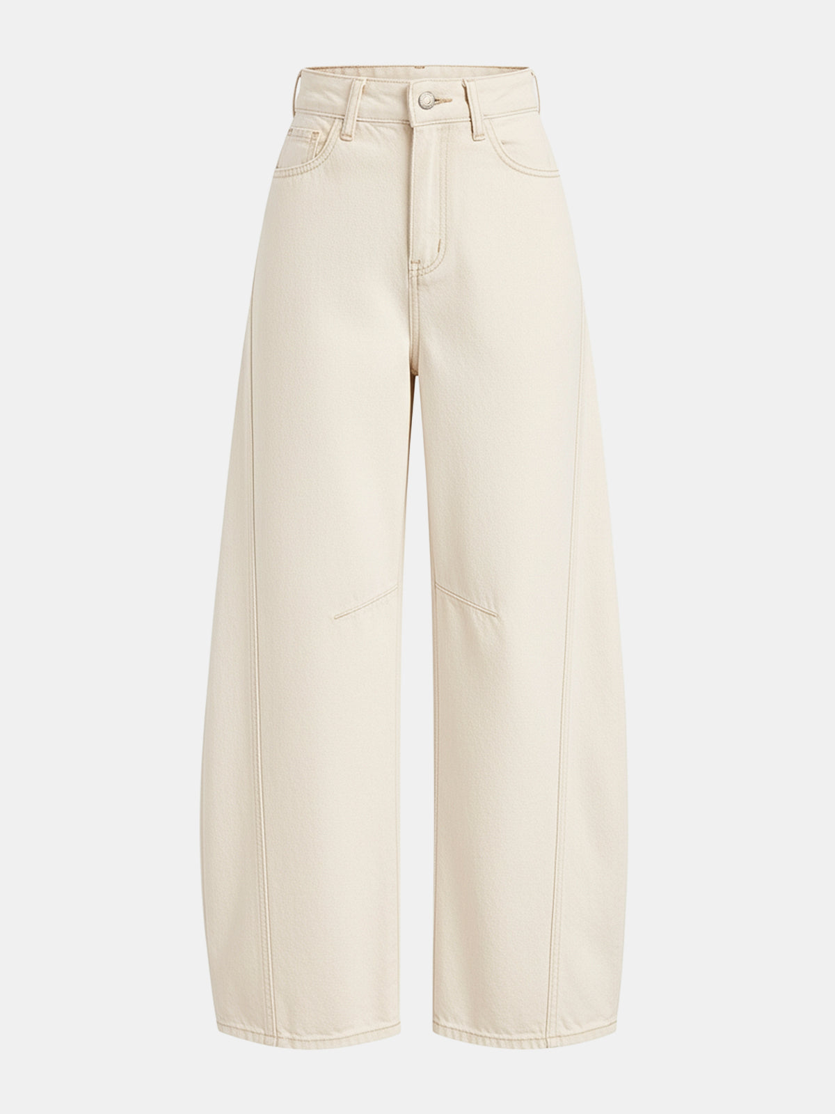 Women's High-Waist Jeans with Curved Barrel Leg - Off-White