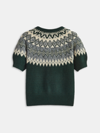 Women's Short-Sleeve Cardigan with Fair Isle Yoke and Button Front - 3
