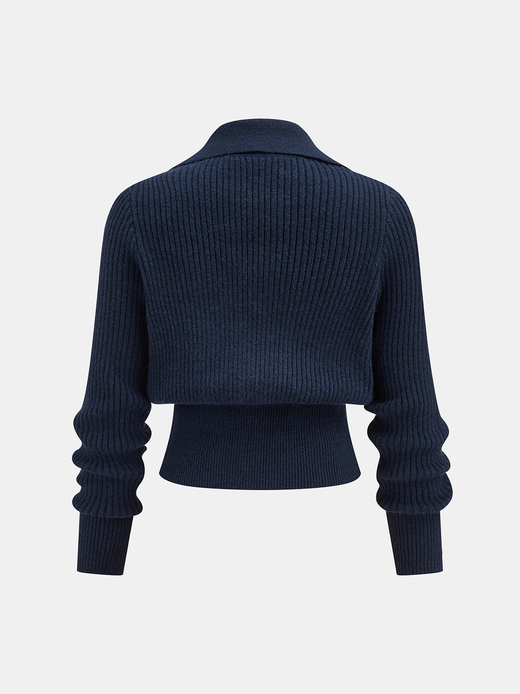 Women's Cropped Jumper Ribbed with Collar and Buckle Detail - 6