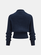Women's Cropped Jumper Ribbed with Collar and Buckle Detail - 6