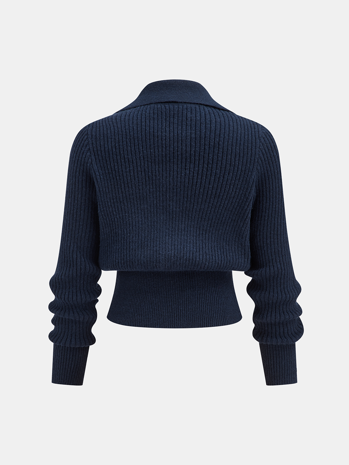 Women's Cropped Jumper Ribbed with Collar and Buckle Detail - 6