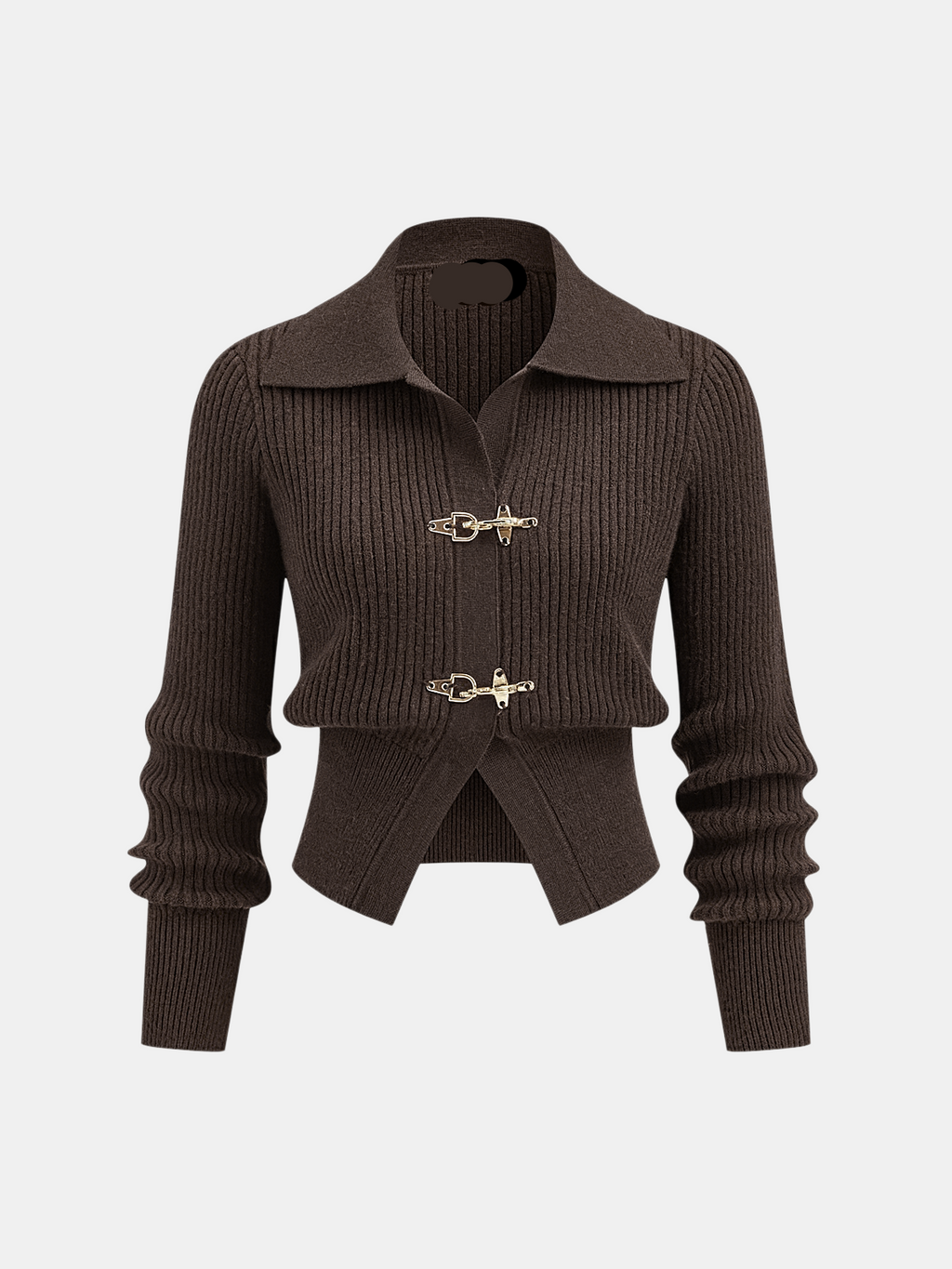 Women's Cropped Jumper Ribbed with Collar and Buckle Detail - 3