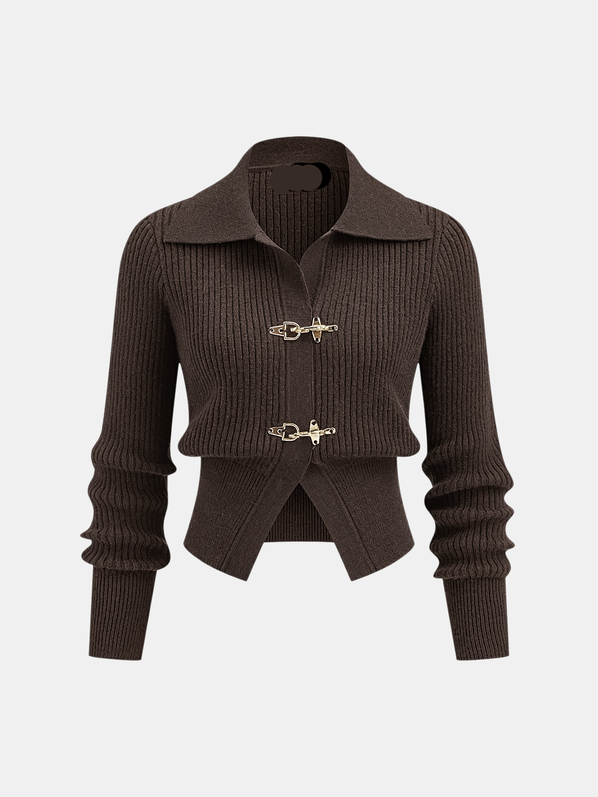 Women's Cropped Jumper Ribbed with Collar and Buckle Detail - 3