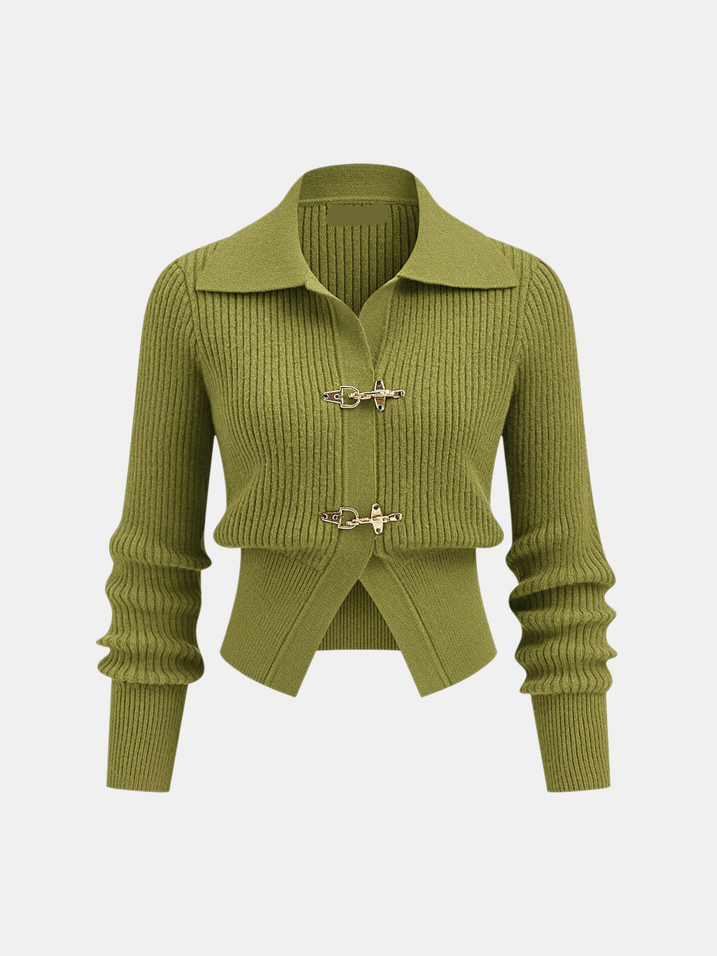 Women's Cropped Jumper Ribbed with Collar and Buckle Detail - 4