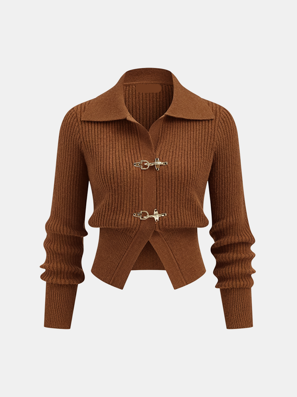 Women's Cropped Jumper Ribbed with Collar and Buckle Detail - 5