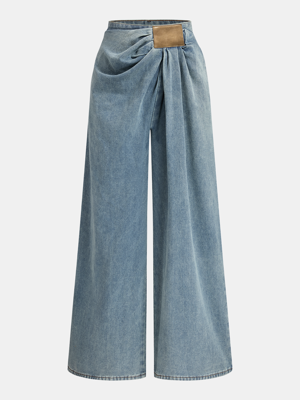 Women's Wide-Leg Trousers with Asymmetric Ruched Waist - 2