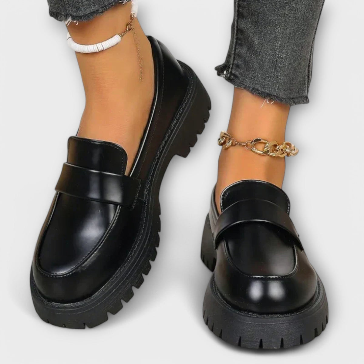 Women's Chunky Platform Loafers with Round Toe - 2