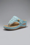 Women's Wide Fit Wedge Sandals with Toe Post Strap - Sky Blue