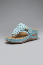 Women's Wide Fit Wedge Sandals with Toe Post Strap - Sky Blue