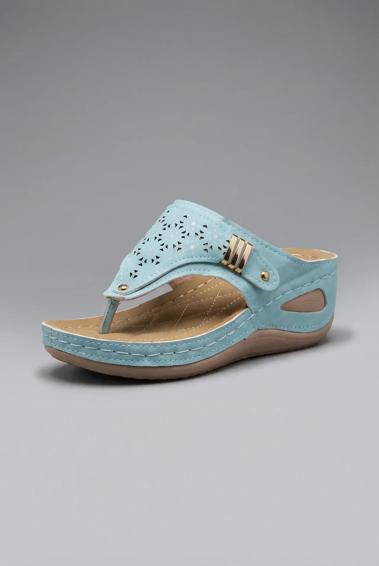 Women's Wide Fit Wedge Sandals with Toe Post Strap - Sky Blue