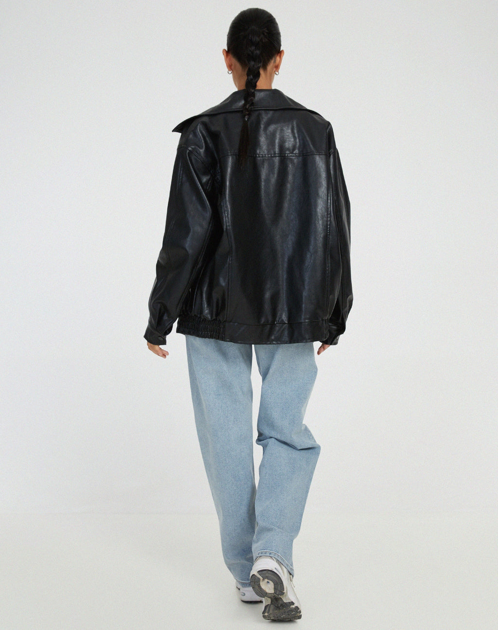 Women's Oversized Bomber Jacket in Faux Leather with Zip Front - 6