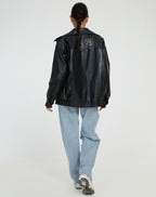Women's Oversized Bomber Jacket in Faux Leather with Zip Front - 6