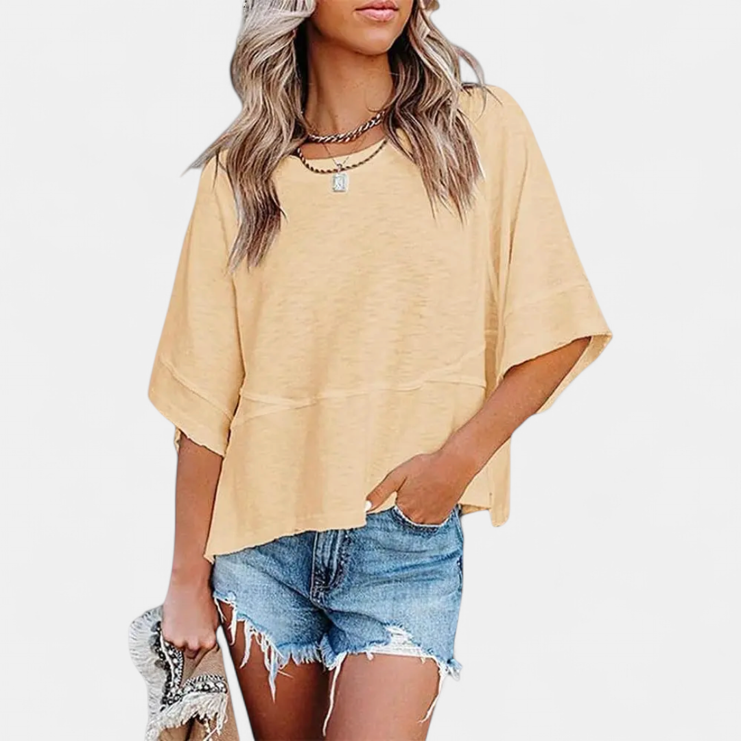 Women's Casual Batwing Sleeve Blouse - Beige