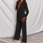 Women's Tailored Blazer and Trouser Set with Notched Lapel - Black