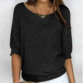 Women's Oversized Crew Neck Jumper with Textured Knit - Black