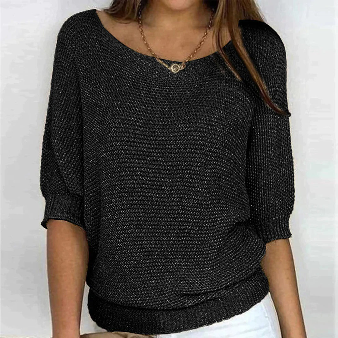Women's Oversized Crew Neck Jumper with Textured Knit - Black